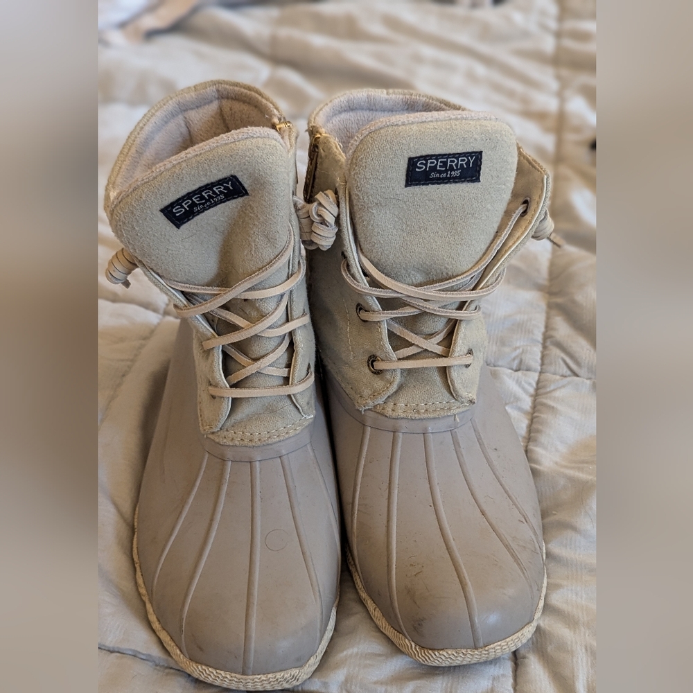 Sperry Saltwater Duck Boots Cream/Gray 8.5